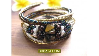Cuff Bracelets Spiral Beads Stone